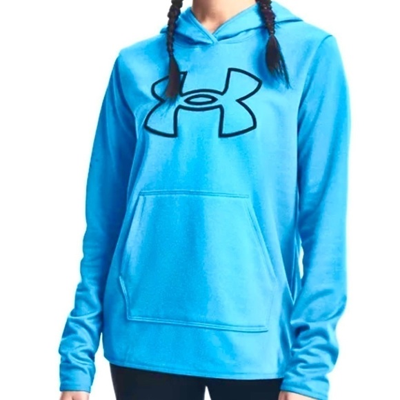 Under Armour Big Logo Blue Pullover Fleece Hoodie Hooded Sweatshirt Size Medium - Picture 1 of 14